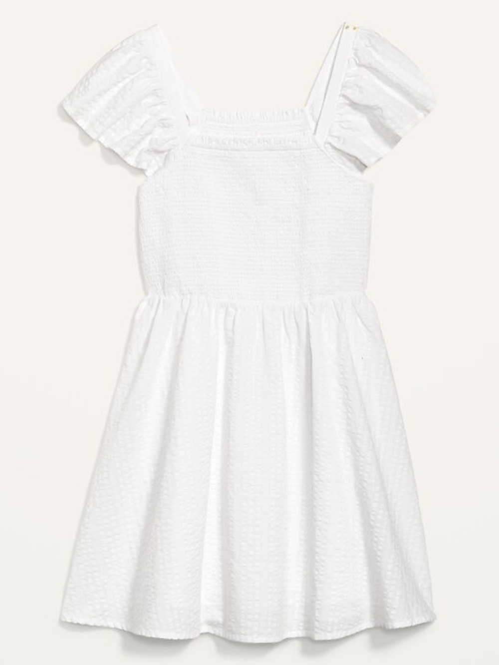 Fit & Flare Flutter-Sleeve Smocked Seersucker Mini Dress